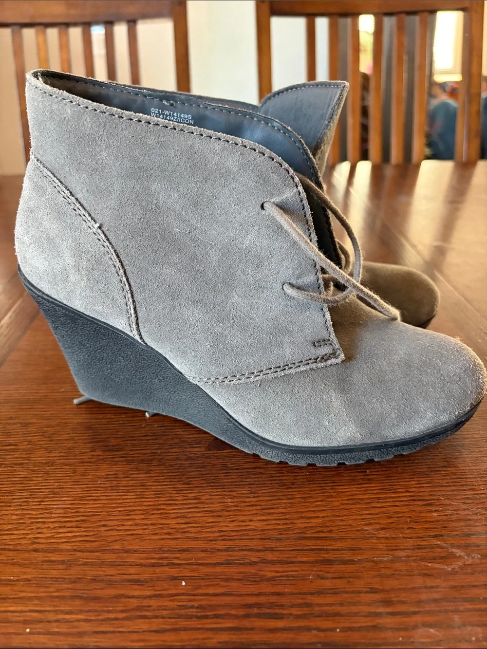 White Mountain Gray Suede Lace-Up Wedge Booties